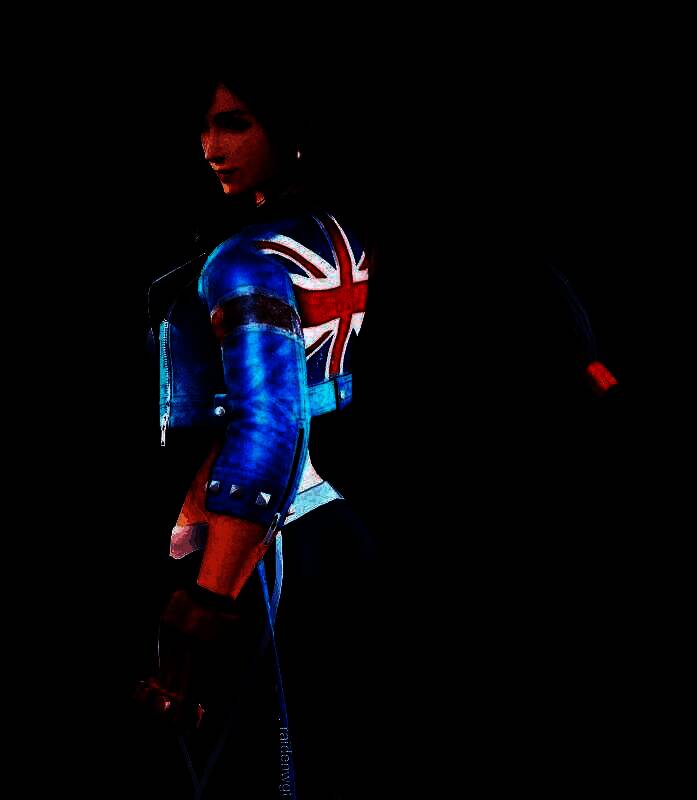 蒂法在雨中行走的艺术图，水花溅起，氛围感十足，情绪表达强烈