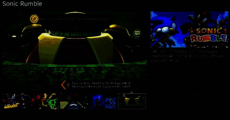 《Sonic Rumble》Steam商店页面截图，展示游戏主视觉图，索尼克与伙伴们在炫彩赛道上奔跑，背景充满动感光影特效