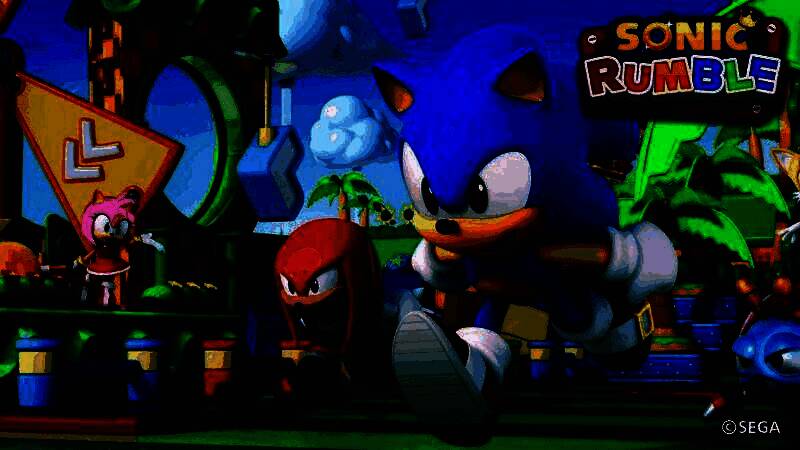 游戏角色选择界面截图，展示索尼克、塔尔斯、纳克鲁斯等角色立绘整齐排列，界面色彩明快，充满卡通动感