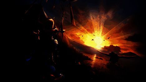 暖暖穿着功能性套装在空中跳跃，背景是色彩斑斓的开放世界，远处有漂浮岛屿和光影特效