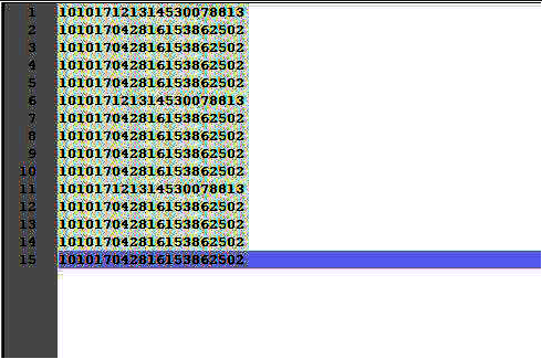Notepad++中打开一个包含多行文本的文件，光标位于文档起始位置