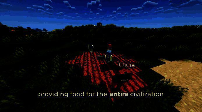 多位AI角色手持火把在夜晚的森林中搜寻失踪村民，画面紧张而富有情感