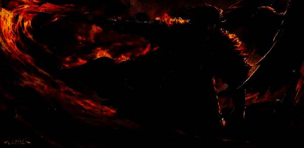 「谋」孙坚“横刀立马”皮肤展示，全身火焰缭绕，脚下裂地燃火，特效华丽震撼