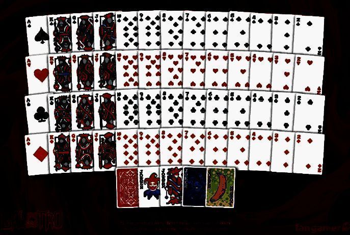 《小丑牌》联名扑克背面设计特写，呈现游戏中标志性的旋转小丑徽记与荧光色渐变背景