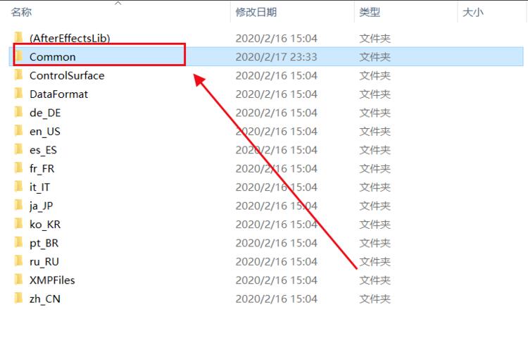 ‘Common’文件夹被打开，内部显示已有部分插件文件