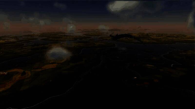 战斗场景，防御炮塔发射能量光束击退逼近的敌方飞艇编队