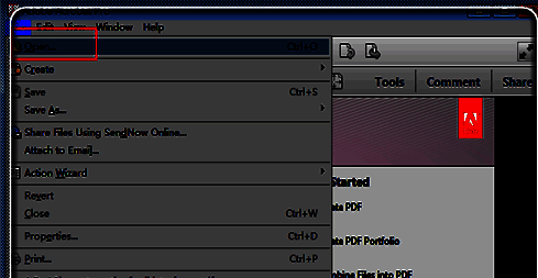 Adobe Acrobat XI Pro界面展示，菜单栏清晰可见，正在执行文件打开操作