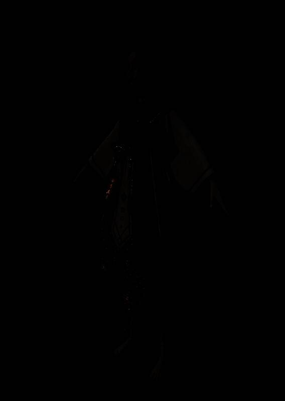 萍萍侧面视角展示，新服装设计更具仙气，动作姿态自然，背景为朦胧山林，氛围感十足