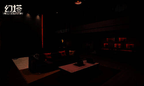 洛斯琳宿舍场景预览图，房间布置温馨，猫咪在沙发上打滚，窗外是夜景城市灯光