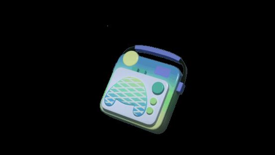 兔露露使用随身音响播放音乐，周围环绕音符特效