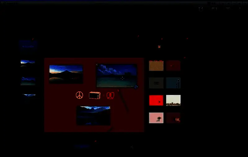 自由拼图操作界面，多张图片被拖放到画布上进行自由排版