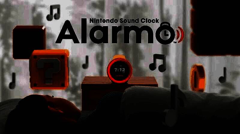 Alarmo实际使用场景图，闹钟在清晨发出温暖光线，旁边显示用户伸手关闭闹铃的互动瞬间