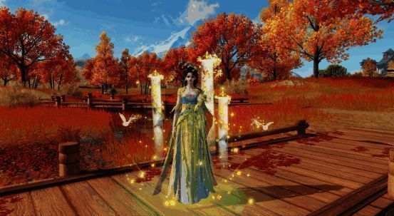 随身特效灵韵·阑珊卷展示图，金色光效环绕，宛如仙乐飘渺