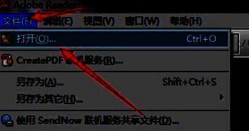Adobe Reader XI软件界面，文件菜单下拉显示打开选项