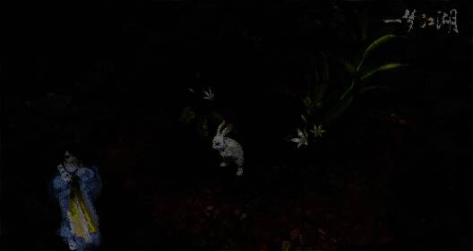 角色使用‘蹦蹦’玩具，双脚离地跳跃，动作俏皮可爱，背景为中秋庭院