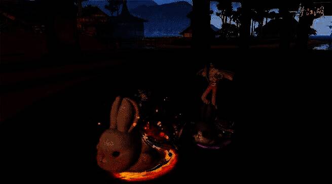 双人骑乘状态下，两只兔子并行奔跑，使用‘猛兔出击’动作，做出腾空翻转特效