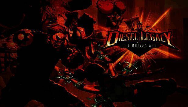 《柴油遗产：无耻时代》游戏封面图，展现柴油朋克风格的城市背景与两名角色对峙的紧张氛围