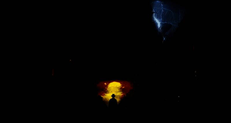 一个融合人形与海洋生物特征的畸形怪物站立在浅水中，双眼空洞，肢体扭曲，极具克苏鲁风格