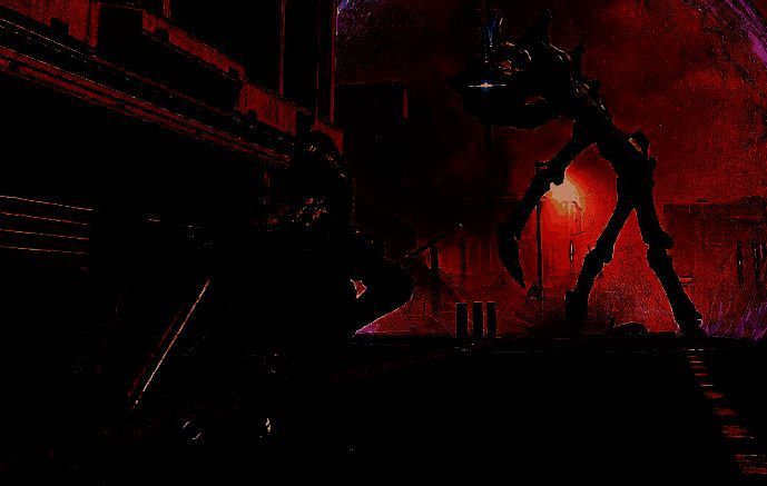 自动炮台在战场上旋转炮管，红色瞄准光斑扫过地面，一名玩家站在附近略显紧张地后退