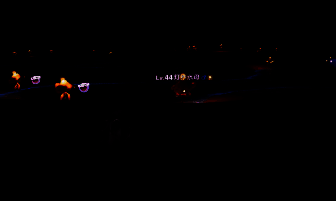 玩家站在洞口，雨水滴落，洞内漂浮着散发蓝光的吊灯水母