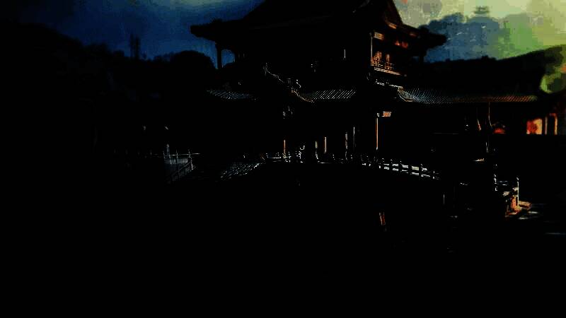 剧情过场动画截图，主角站在城市高处俯瞰夜景，氛围感十足