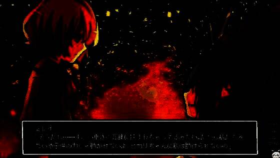 一名红发少女站在燃烧的教室中央，眼神空洞，周围漂浮着破碎的记忆碎片，象征内心的创伤