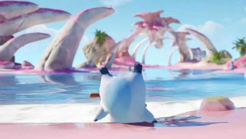 角色在森林中发现并打开宝箱，金币洒落的动画特效