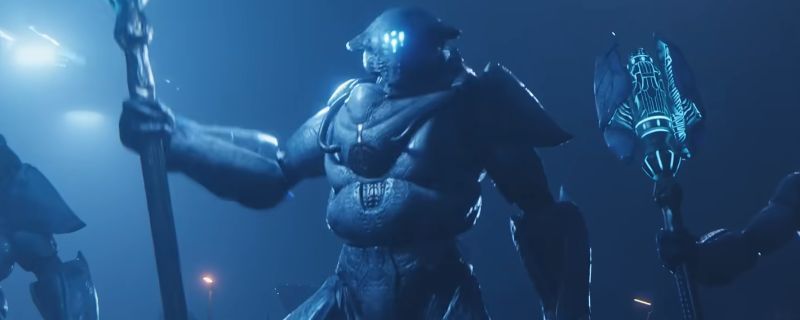 《绝地潜兵2》中玩家角色面对光能族飞碟群展开激烈战斗，背景可见爆炸火光与空中漂浮的发光敌方单位