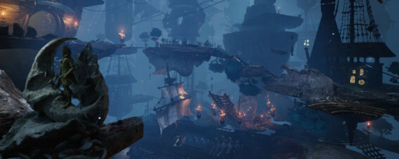 《戴维琼斯》游戏主视觉图，深海背景下主角站在破损的船体上，周围漂浮着神秘光影与残骸