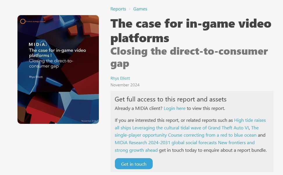 分析师Rhys Elliot关于游戏视频生态商业潜力的论述图表