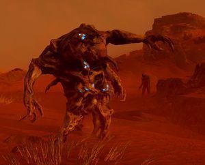 《绝地潜兵2》游戏界面截图，显示光能族狂兽人的详细属性面板，包括血量、伤害类型与抗性数值