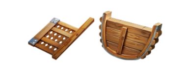 多孔舵叶与水密舱壁装备图标展示，附带属性加成说明