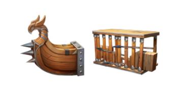 舷外浮体与侧立战棚装备实装效果图，战船两侧结构强化明显