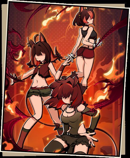 《飞吧龙骑士》新剧情关卡【执手深渊】三胞胎判官角色设定图，三人站位紧密，氛围神秘