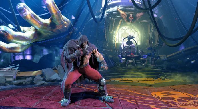 维加在《街头霸王6》中释放必杀技的瞬间，紫色能量环绕，动作极具压迫感