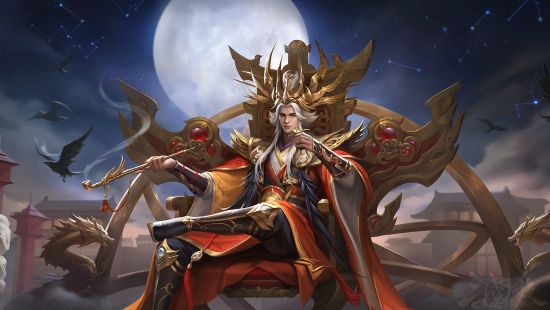 「神」曹操·晷月皓冕白天形态，身着银白官服，背景为初升朝阳，气质沉稳