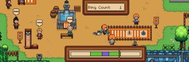 夕阳下主角与宠物站在山顶眺望村庄全景，炊烟袅袅，充满希望感