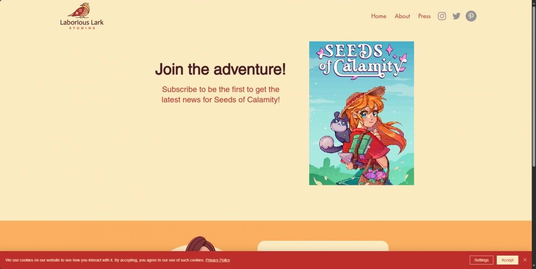 《希望物语》官网界面截图，显示游戏介绍与开发团队信息