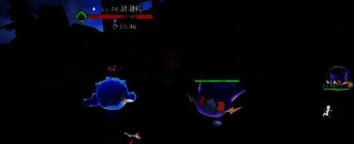 战斗场景截图，潮潮鳄正在释放大范围水浪冲击技能，地面泛起巨大波纹，玩家角色正在跳跃闪避