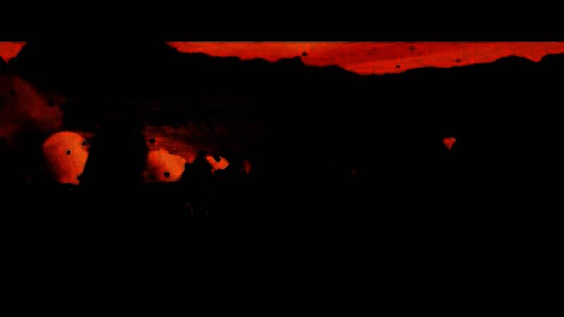 洞穴内部场景，岩石纹理与火光反射效果逼真