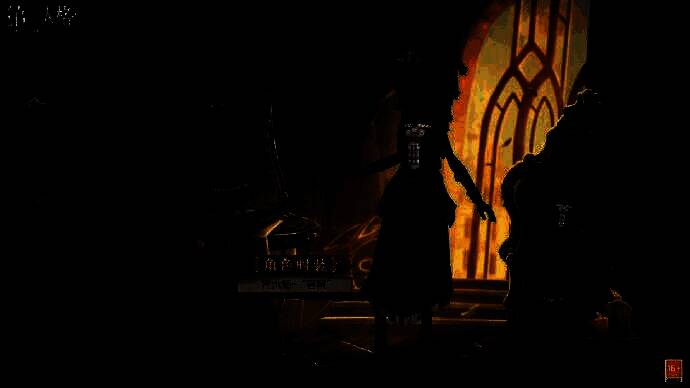 勘探员-‘试金石’站在堆满矿石与仪器的实验室中，头顶灯泡发光，手中握着金色与蓝色矿石