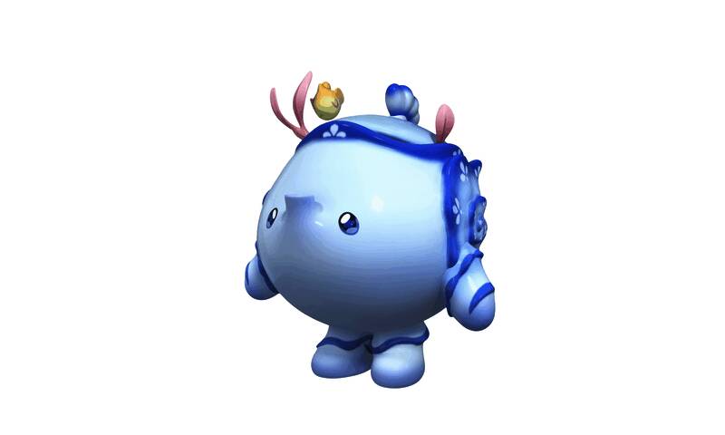 螺壶俏皮地假装摔倒，周围气泡升腾，表情滑稽可爱