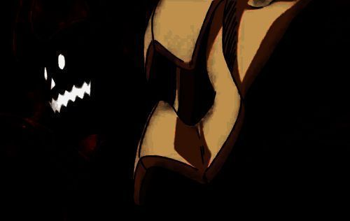 奇拉比[尾兽化]角色立绘，身穿黑色战衣，手持刀刃，背后浮现八尾触角，气势十足