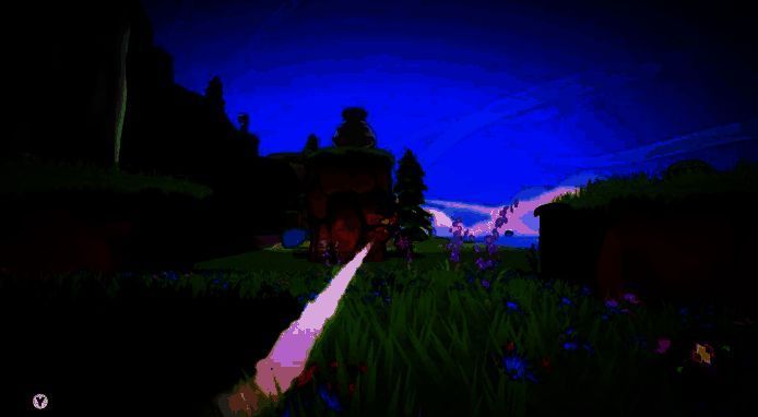 米卡驾驶扫帚穿越云层，身后留下淡淡光痕，远处是漂浮在空中的神秘岛屿