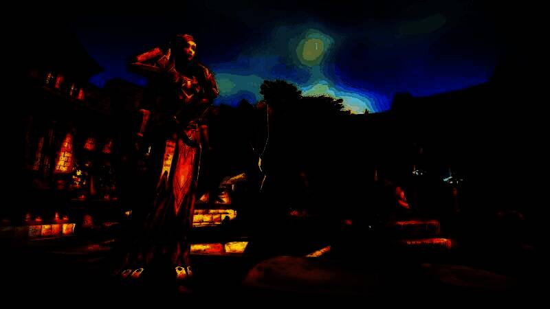 《魔兽世界》经典场景，玩家角色在艾泽拉斯大陆上组队冒险，背景为宏伟的暴风城