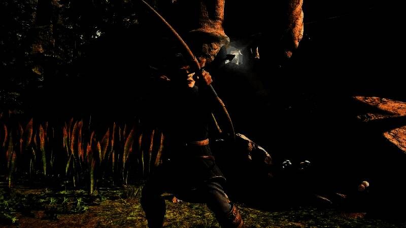 黑曜石首席环境美术师丹尼斯·普雷斯内尔工作照，背景为《宣誓》游戏场景概念图，充满奇幻森林与古老遗迹元素