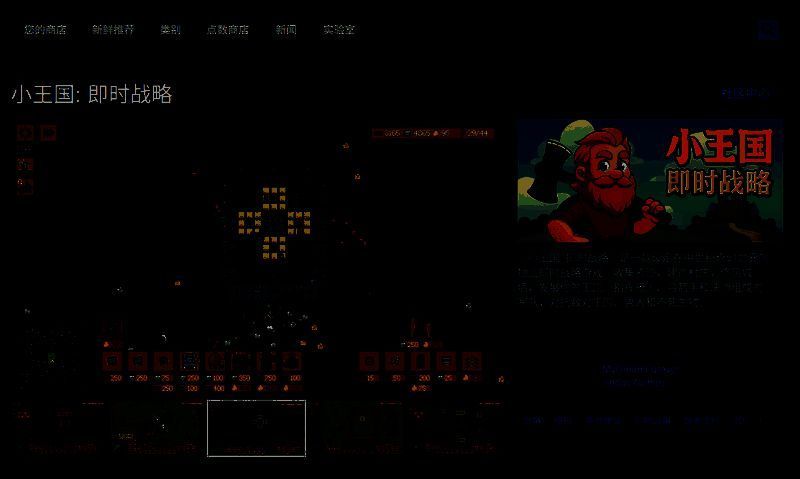 《小王国: 即时战略》Steam商店页面截图，显示价格、评分与游戏特色标签