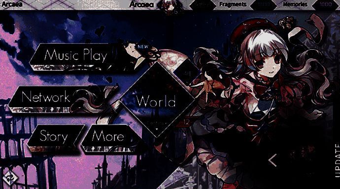 游戏实际游玩画面，显示上下双轨音符下落，八面体随轨迹移动，特效绚丽