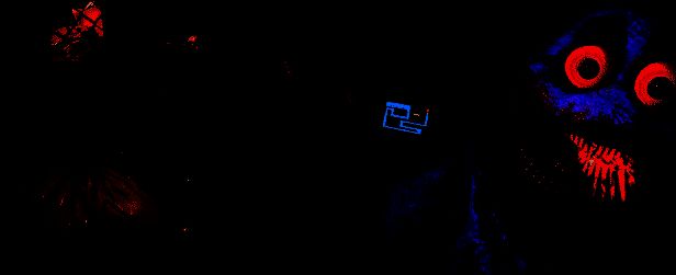 特写镜头下，监控画面中的角色突然转头直视摄像头，眼神空洞而诡异