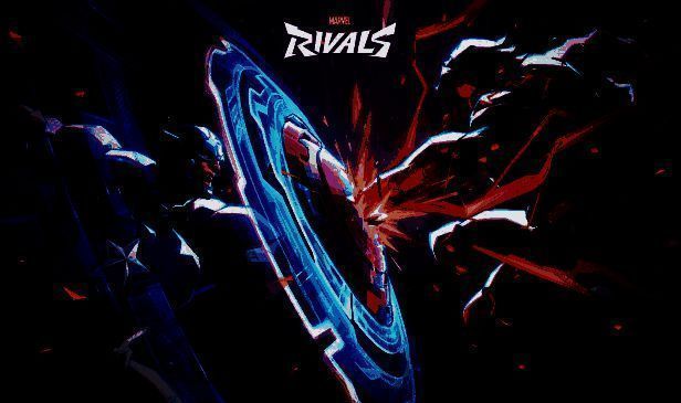 《漫威争锋》科隆游戏展宣传图，展示多位超级英雄集结战斗的宏大场面